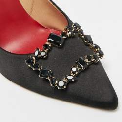 Pre Owned CH Carolina Herrera Size 40 Black Satin Crystal Embellished Pumps