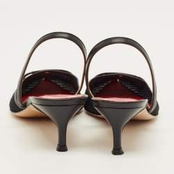 مملوكة مسبقًا CH Carolina Herrera Initials Insignia Size 37 Black Mesh and Leather Slingback Pumps