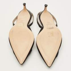 مملوكة مسبقًا CH Carolina Herrera Initials Insignia Size 37 Black Mesh and Leather Slingback Pumps