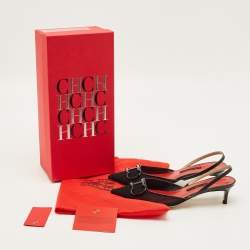 مملوكة مسبقًا CH Carolina Herrera Initials Insignia Size 37 Black Mesh and Leather Slingback Pumps