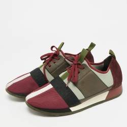 Pre Owned CH Carolina Herrera Size 40 Multicolor Knit Fabric and Leather Low Top Sneakers