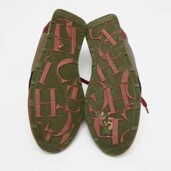 Pre Owned CH Carolina Herrera Size 40 Multicolor Knit Fabric and Leather Low Top Sneakers