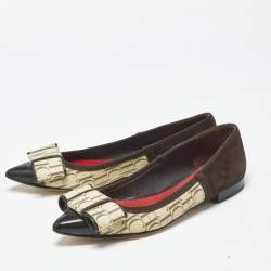 مملوكة مسبقًا Ch Carolina Herrera Size 36 Brown/Cream Suede and Monogram Coated Canvas Ballet Flats