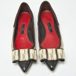 مملوكة مسبقًا Ch Carolina Herrera Size 36 Brown/Cream Suede and Monogram Coated Canvas Ballet Flats