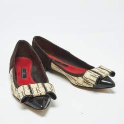 مملوكة مسبقًا Ch Carolina Herrera Size 36 Brown/Cream Suede and Monogram Coated Canvas Ballet Flats
