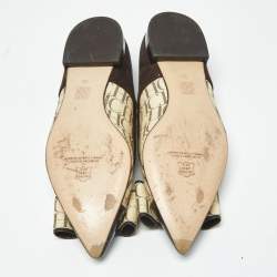 مملوكة مسبقًا Ch Carolina Herrera Size 36 Brown/Cream Suede and Monogram Coated Canvas Ballet Flats