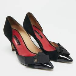 مملوكة مسبقًا CH Carolina Herrera Size 37 Black Suede and Patent Leather Pointed Toe D'orsay Pumps