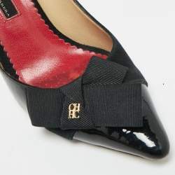 مملوكة مسبقًا CH Carolina Herrera Size 37 Black Suede and Patent Leather Pointed Toe D'orsay Pumps