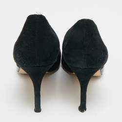 مملوكة مسبقًا CH Carolina Herrera Size 37 Black Suede and Patent Leather Pointed Toe D'orsay Pumps