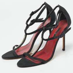 Pre Owned CH Carolina Herrera Size 37 Black Canvas Ankle Strap Sandals