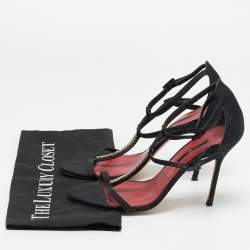 Pre Owned CH Carolina Herrera Size 37 Black Canvas Ankle Strap Sandals