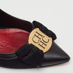 Pre Owned CH Carolina Herrera Bow Size 38 Black Leather and Suede Pointed Toe Pumps