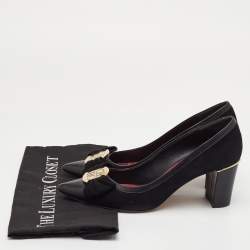 Pre Owned CH Carolina Herrera Bow Size 38 Black Leather and Suede Pointed Toe Pumps