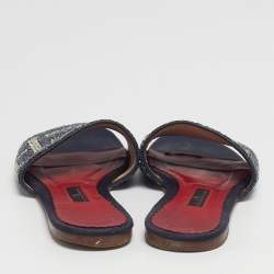 Pre Owned صندل سي إتش كارولينا هيريرا جلد أزرق كحلي ومزين بالترتر مسطح مقاس 38