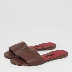 مملوكة مسبقًا CH Carolina Herrera Size 38 Brown Leather Flat Slides