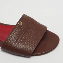 مملوكة مسبقًا CH Carolina Herrera Size 38 Brown Leather Flat Slides