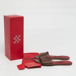 مملوكة مسبقًا CH Carolina Herrera Size 38 Brown Leather Flat Slides