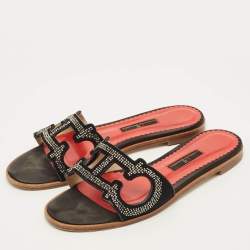 Pre Owned CH Carolina Herrera Size 38 Black Suede Crystal Embellished Flat Slides