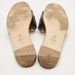 Pre Owned CH Carolina Herrera Size 38 Black Suede Crystal Embellished Flat Slides