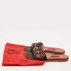 Pre Owned CH Carolina Herrera Size 38 Black Suede Crystal Embellished Flat Slides