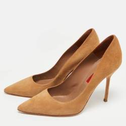 Pre Owned CH Carolina Herrera Size 38 Brown Suede Pointed Toe Pumps