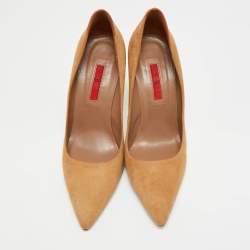 Pre Owned CH Carolina Herrera Size 38 Brown Suede Pointed Toe Pumps