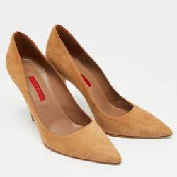 Pre Owned CH Carolina Herrera Size 38 Brown Suede Pointed Toe Pumps