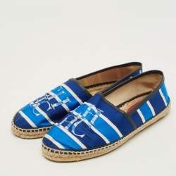 Pre Owned حذاء فلات إسبادريل سي إتش كارولينا هيريرا قماش وجلد مخطط أزرق/أبيض مقاس 38