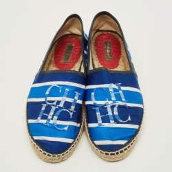 Pre Owned حذاء فلات إسبادريل سي إتش كارولينا هيريرا قماش وجلد مخطط أزرق/أبيض مقاس 38