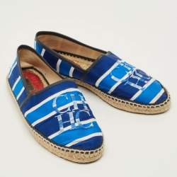 Pre Owned حذاء فلات إسبادريل سي إتش كارولينا هيريرا قماش وجلد مخطط أزرق/أبيض مقاس 38