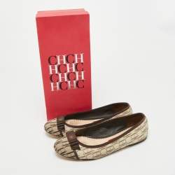 مملوكة مسبقًا CH Carolina Herrera Size 37 Cream/Brown Monogram Canvas Ballet Flats