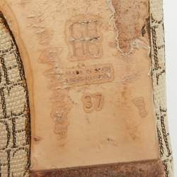 مملوكة مسبقًا CH Carolina Herrera Size 37 Cream/Brown Monogram Canvas Ballet Flats