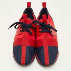 Pre Owned CH Carolina Herrera Size 39 Red/Navy Blue Fabric, Leather and Suede Low Top Sneakers