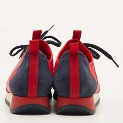 Pre Owned CH Carolina Herrera Size 39 Red/Navy Blue Fabric, Leather and Suede Low Top Sneakers
