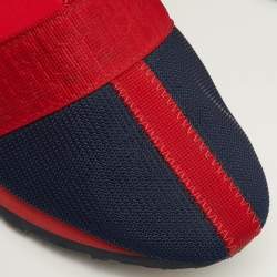 Pre Owned CH Carolina Herrera Size 39 Red/Navy Blue Fabric, Leather and Suede Low Top Sneakers