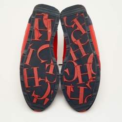 Pre Owned CH Carolina Herrera Size 39 Red/Navy Blue Fabric, Leather and Suede Low Top Sneakers