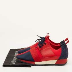 Pre Owned CH Carolina Herrera Size 39 Red/Navy Blue Fabric, Leather and Suede Low Top Sneakers