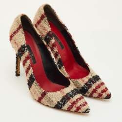 مملوكة مسبقًا CH Carolina Herrera Size 40 Multicolor Check Tweed Pointed Toe Pumps