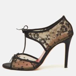 مملوكة مسبقًا CH Carolina Herrera Size 39 Black Lace and Satin Ankle Bow Sandals