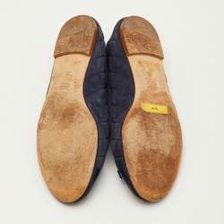 Pre Owned CH Carolina Herrera Bow Cap Toe Size 38 Navy Blue Quilted Suede and Leather Ballet Flats