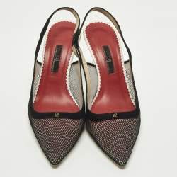 Pre Owned CH Carolina Herrera Size 40 Black Mesh and Suede Slingback Pumps