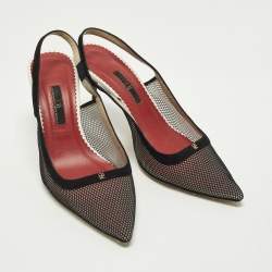 Pre Owned CH Carolina Herrera Size 40 Black Mesh and Suede Slingback Pumps