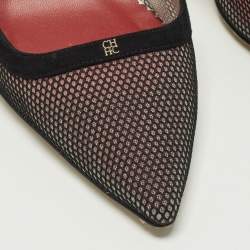 Pre Owned CH Carolina Herrera Size 40 Black Mesh and Suede Slingback Pumps