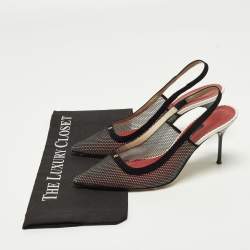 Pre Owned CH Carolina Herrera Size 40 Black Mesh and Suede Slingback Pumps