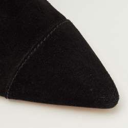 Pre Owned CH Carolina Herrera Logo Embossed Size 37 Black Suede Pointed Toe Ankle Length Boots