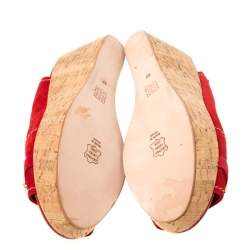 Pre Owned Carolina Herrera Red Suede Peep Toe Slingback Sandals Size 37