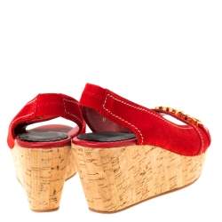 Pre Owned Carolina Herrera Red Suede Peep Toe Slingback Sandals Size 37