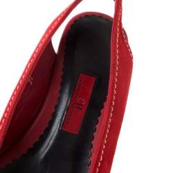 Pre Owned Carolina Herrera Red Suede Peep Toe Slingback Sandals Size 37