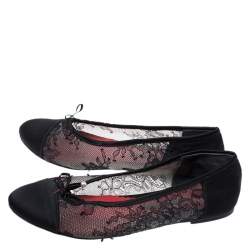 Pre Owned حذاء فلات باليه كارولينا هيريرا جلد أسود وساتان مقاس 35