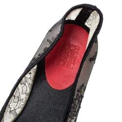 Pre Owned Carolina Herrera Black Lace and Mesh Bow Espadrille Flat Size 38